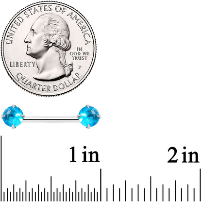 14G 9/16 Aqua CZ Gem Threadless Barbell Nipple Ring Set