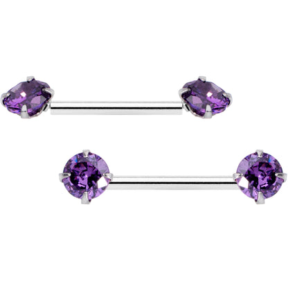 14G 9/16 Purple CZ Gem Threadless Barbell Nipple Ring Set