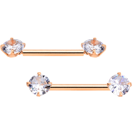 14G 9/16 Clear CZ Rose Gold Hue Threadless Barbell Nipple Ring Set