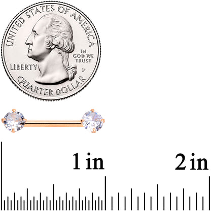 14G 9/16 Clear CZ Rose Gold Hue Threadless Barbell Nipple Ring Set