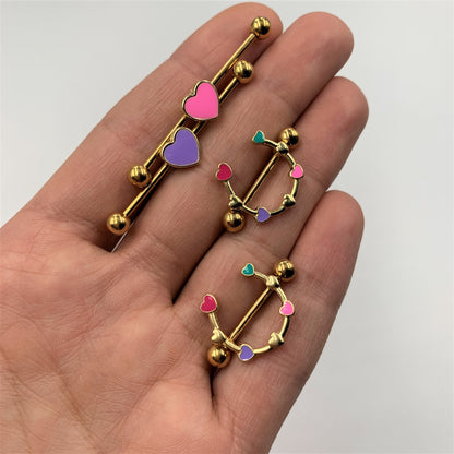 14G Gold Tone Purple Heart Industrial Barbell 38mm