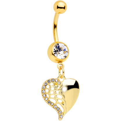 Clear Gem Gold Tone Half Open Heart Dangle Belly Ring