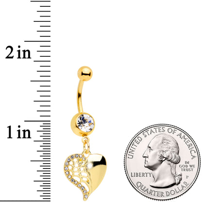 Clear Gem Gold Tone Half Open Heart Dangle Belly Ring