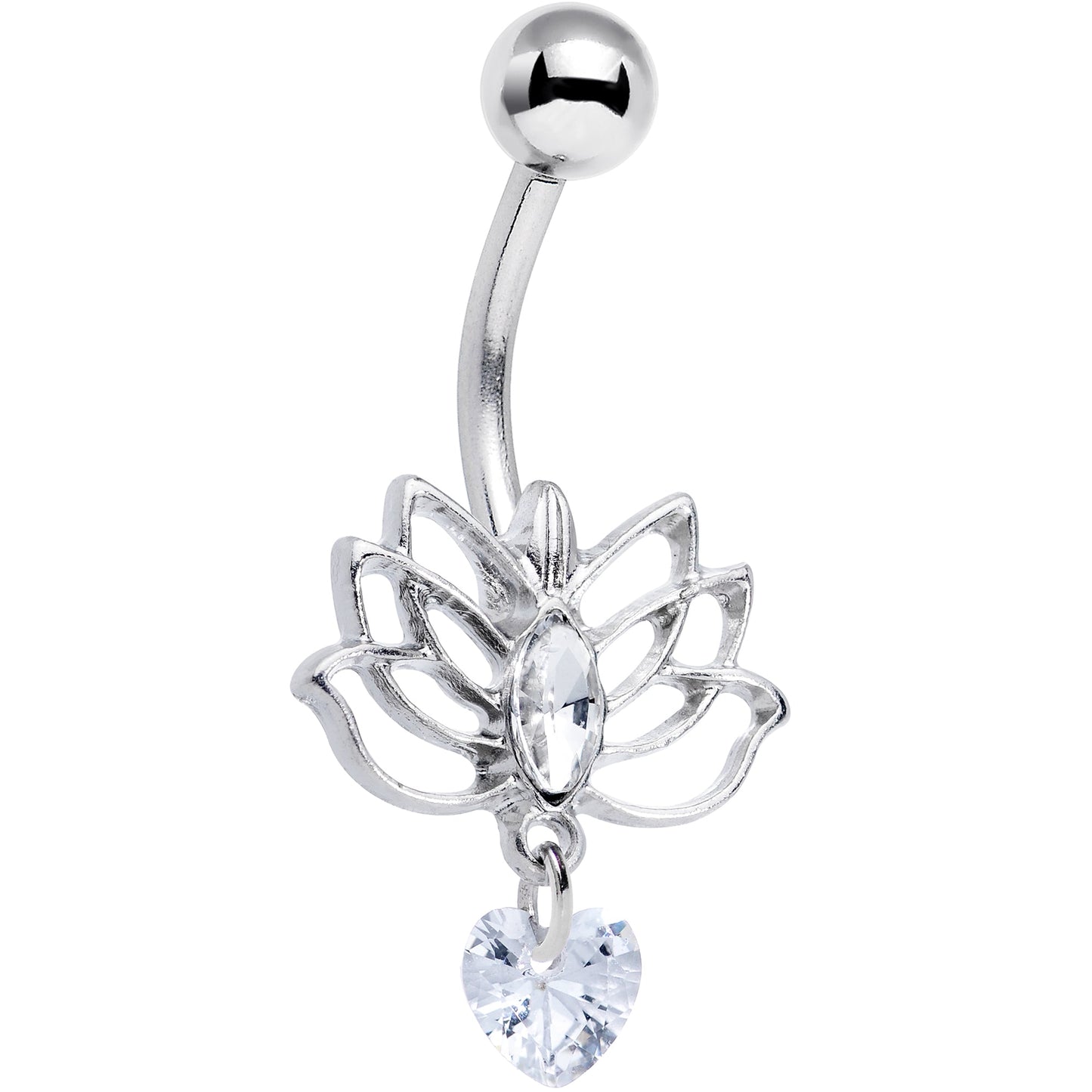 Clear Gem Heart Lotus Flower Love Dangle Belly Ring