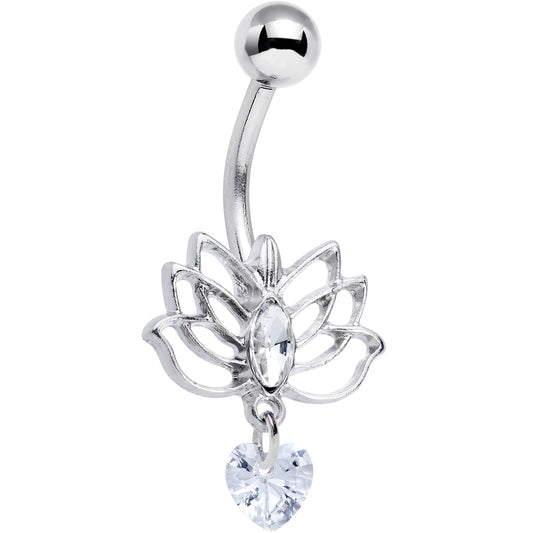 Clear Gem Heart Lotus Flower Love Dangle Belly Ring