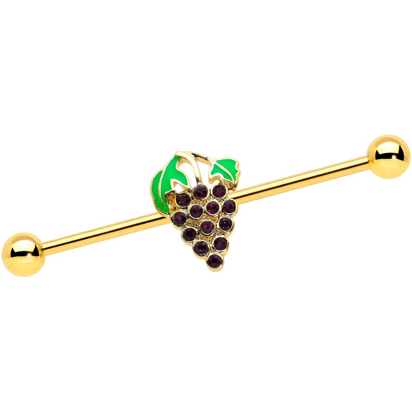 14G Gold Tone Delicious Grapes Fruit Industrial Barbell 38mm