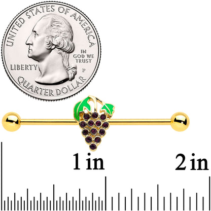 14G Gold Tone Delicious Grapes Fruit Industrial Barbell 38mm