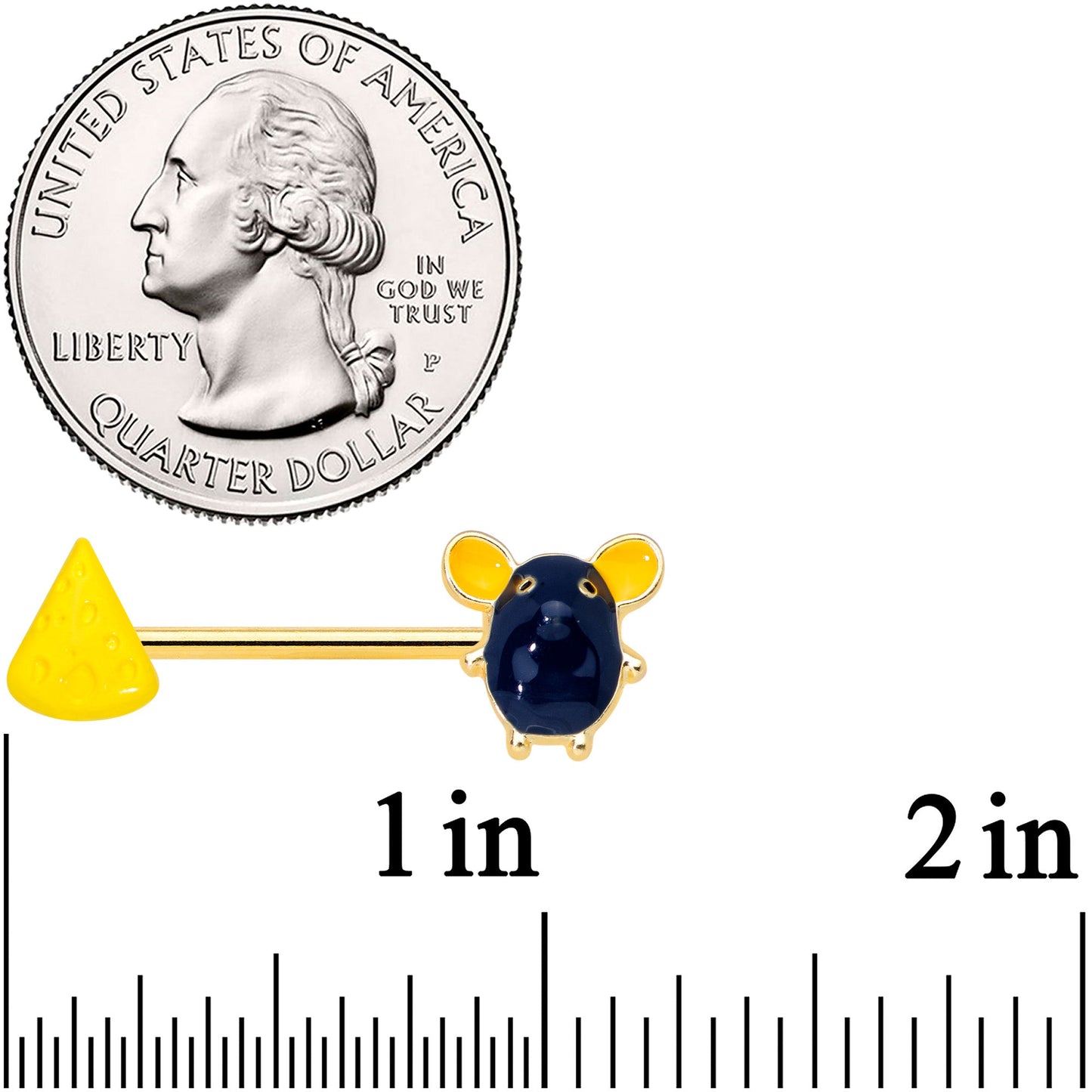 14G 9/16 Gold Tone Black Mouse Cheese Barbell Nipple Ring Set