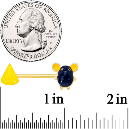 14G 9/16 Gold Tone Black Mouse Cheese Barbell Nipple Ring Set