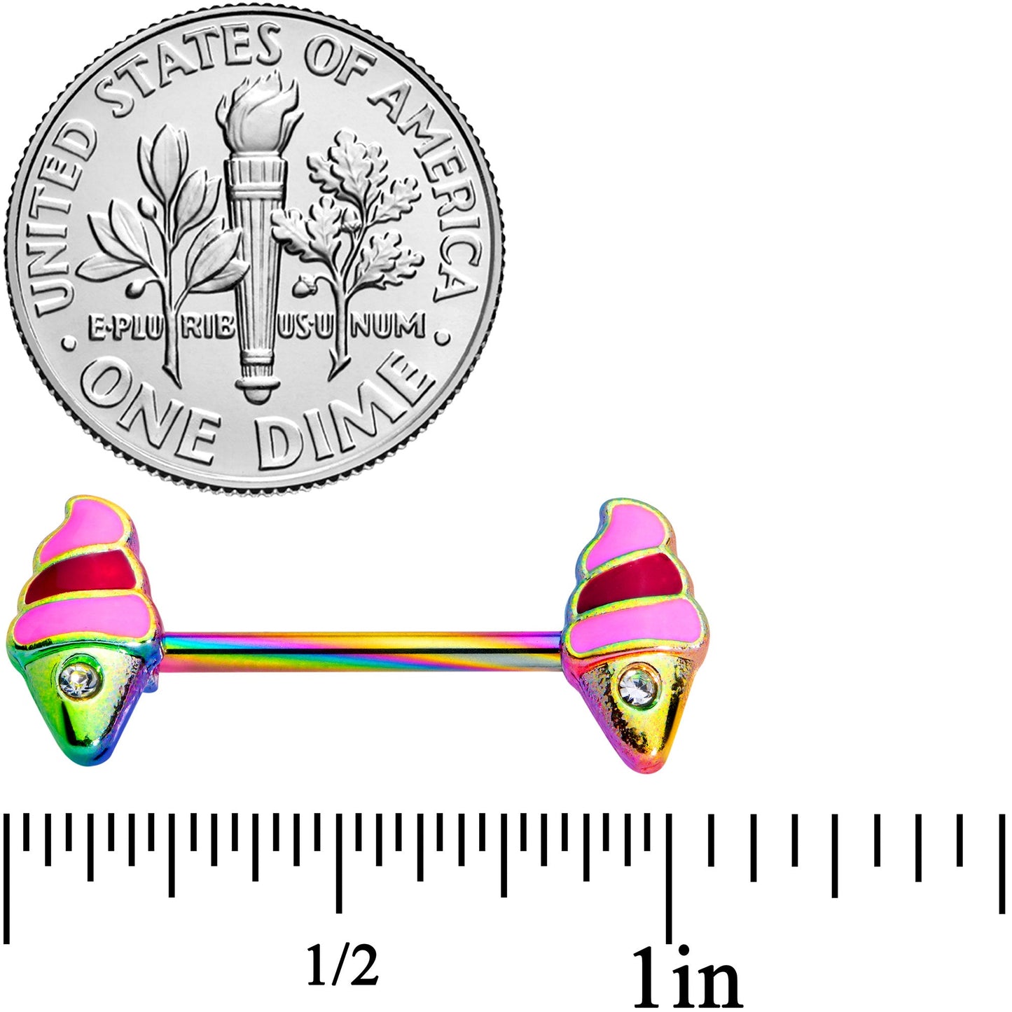 14G 9/16 Clear Gem Rainbow Ice Cream Cone Barbell Nipple Ring Set