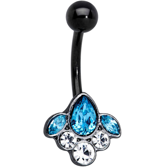 Clear Aqua Gem Black Anodized Classic Cluster Belly Ring