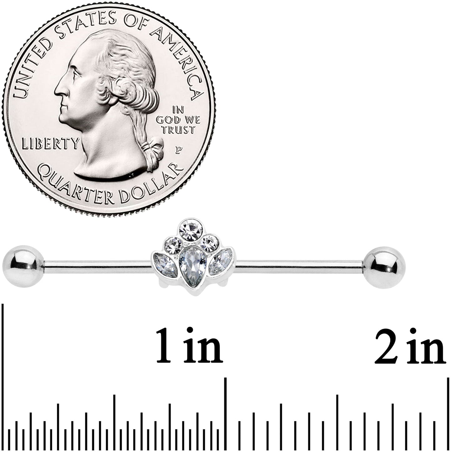 14G Clear Gem Classic Cluster Industrial Barbell 38mm