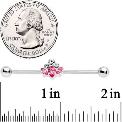 14G Pink Clear Gem Classic Cluster Industrial Barbell 38mm