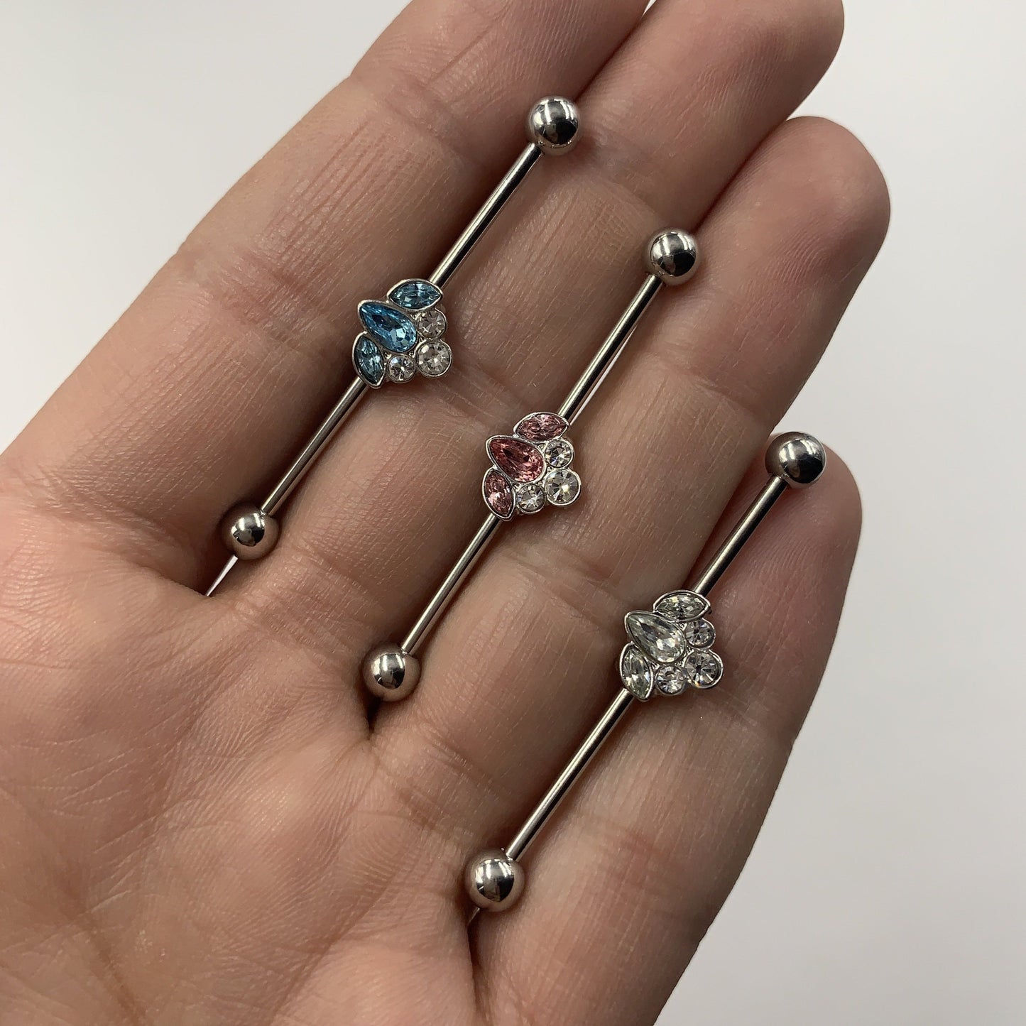 14G Pink Clear Gem Classic Cluster Industrial Barbell 38mm