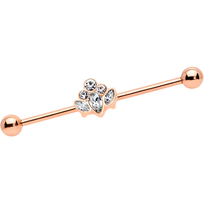 14G Clear Gem Rose Gold Hue Anodized Cluster Industrial Barbell 38mm