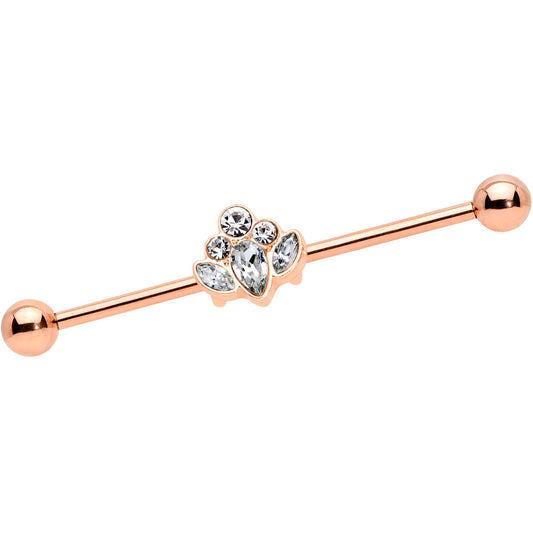 14G Clear Gem Rose Gold Hue Anodized Cluster Industrial Barbell 38mm