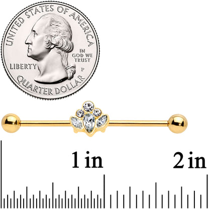 14G Clear Gem Gold Tone Anodized Cluster Industrial Barbell 38mm