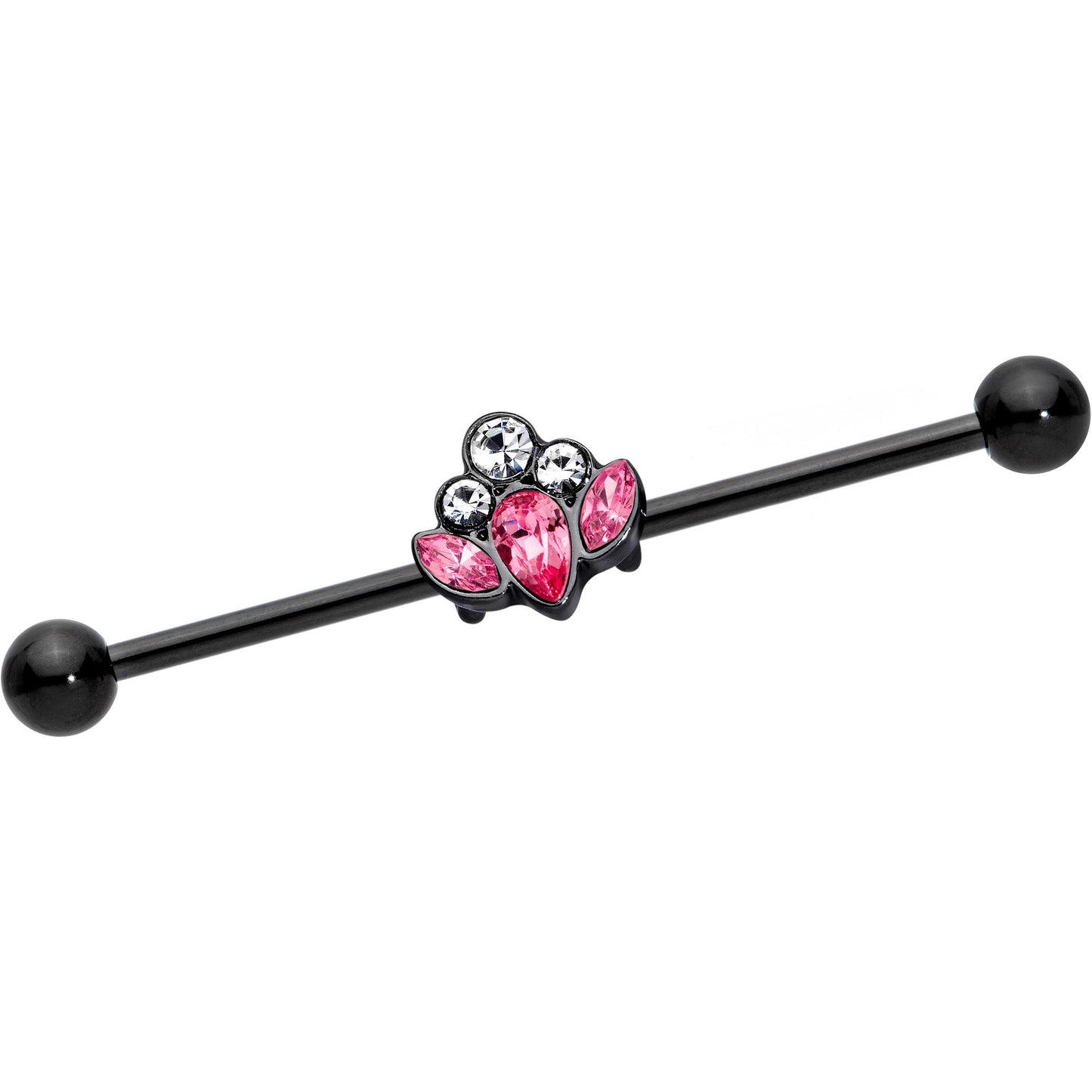 14G Clear Pink Gem Black Anodized Classic Cluster Industrial Barbell 38mm