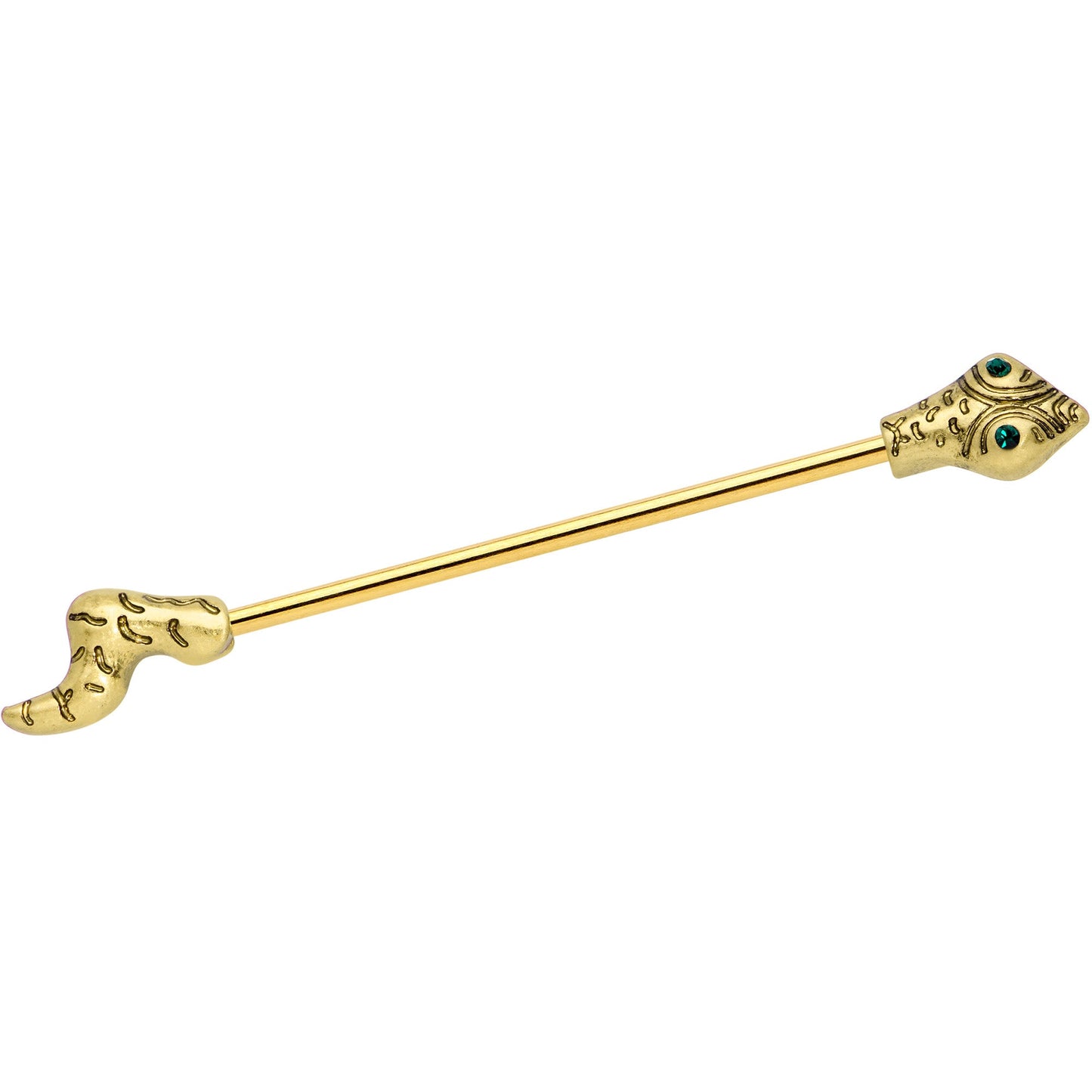 14G Green Gem Gold Tone Tribal Snake Industrial Barbell 38mm