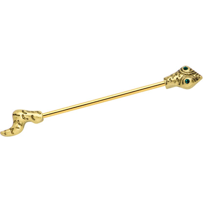 14G Green Gem Gold Tone Tribal Snake Industrial Barbell 38mm