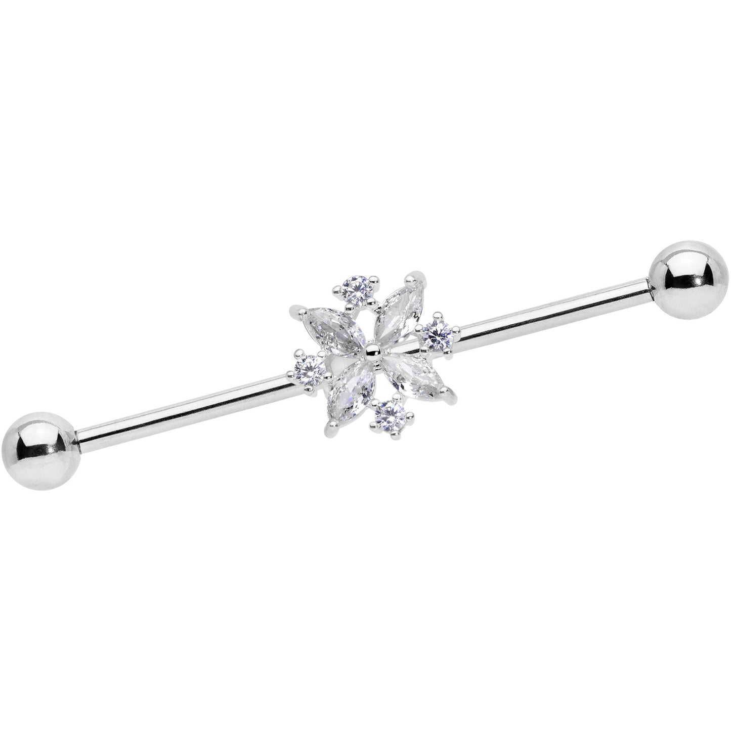 14G Clear CZ Gem Star Burst Industrial Barbell 38mm