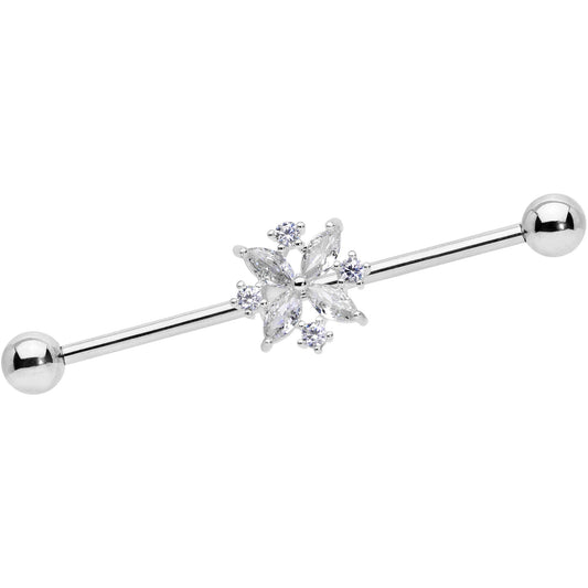 14G Clear CZ Gem Star Burst Industrial Barbell 38mm