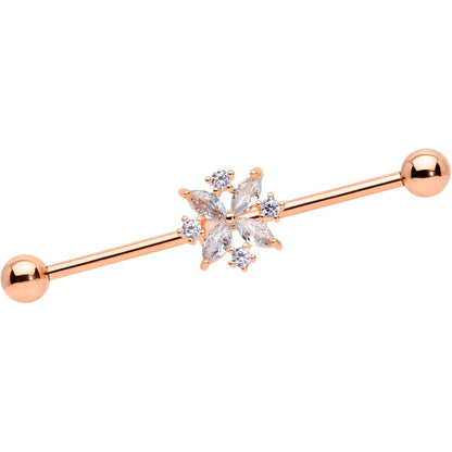 14G Clear CZ Gem Rose Gold Tone Star Burst Industrial Barbell 38mm
