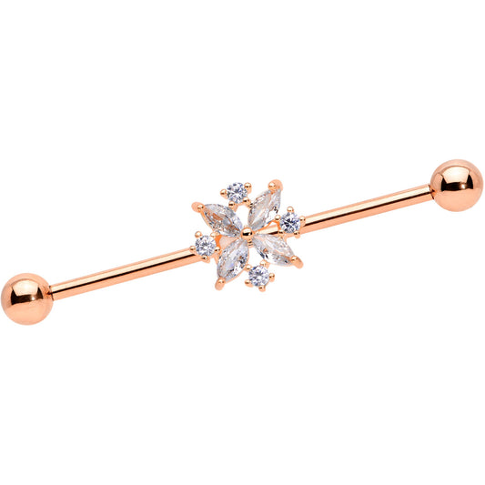 14G Clear CZ Gem Rose Gold Tone Star Burst Industrial Barbell 38mm