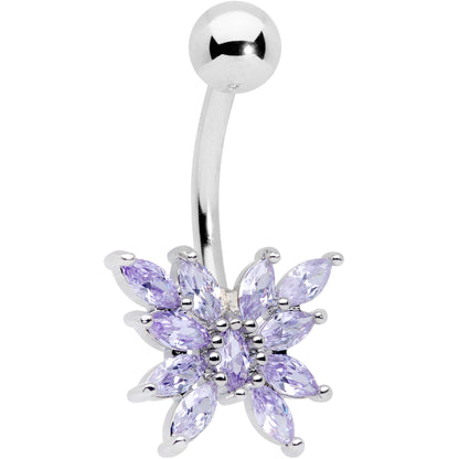 Purple CZ Gem Stylized Butterfly Belly Ring