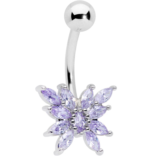 Purple CZ Gem Stylized Butterfly Belly Ring