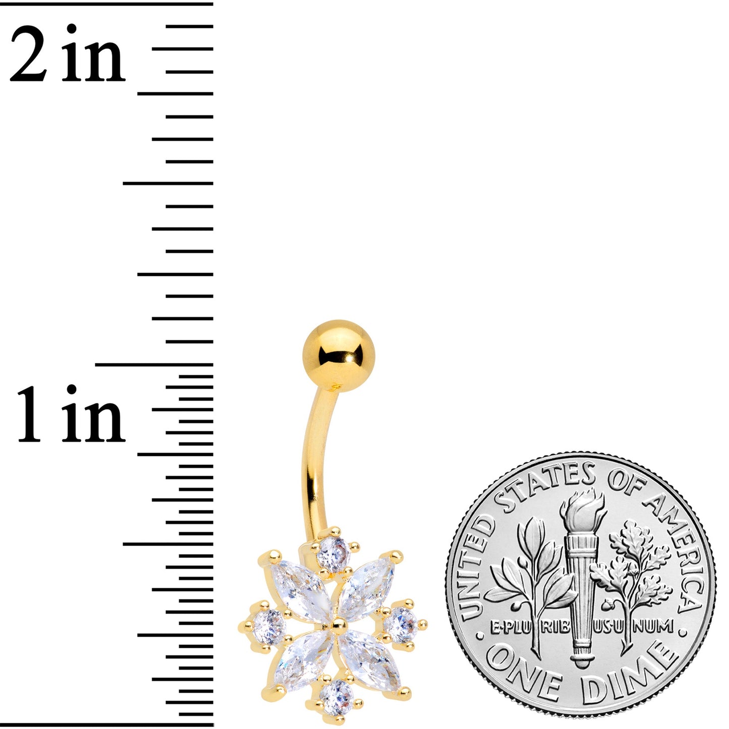 Clear CZ Gem Gold Tone Star Burst Belly Ring