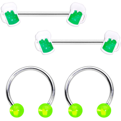 14G 9/16 Green Beer St Patricks Horseshoe Barbell Nipple Set of 4