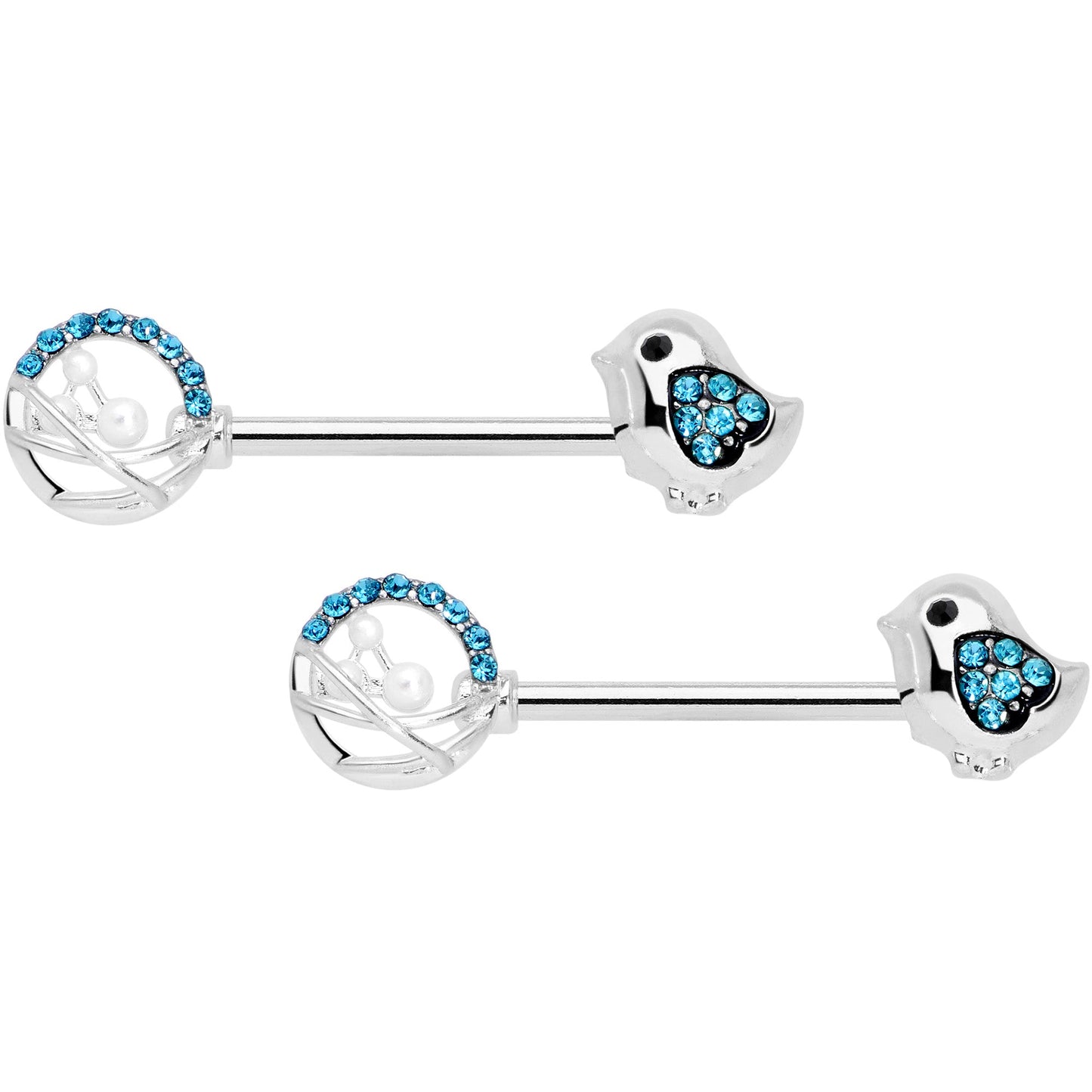 14G 9/16 Aqua Gem Basket Chick Barbell Nipple Ring Set