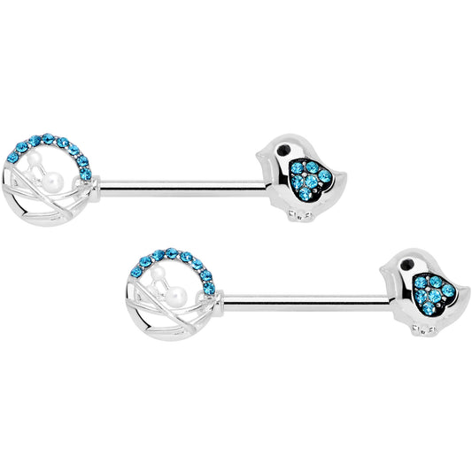 14G 9/16 Aqua Gem Basket Chick Barbell Nipple Ring Set