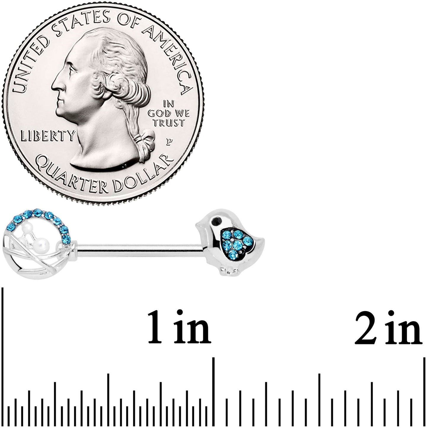 14G 9/16 Aqua Gem Basket Chick Barbell Nipple Ring Set