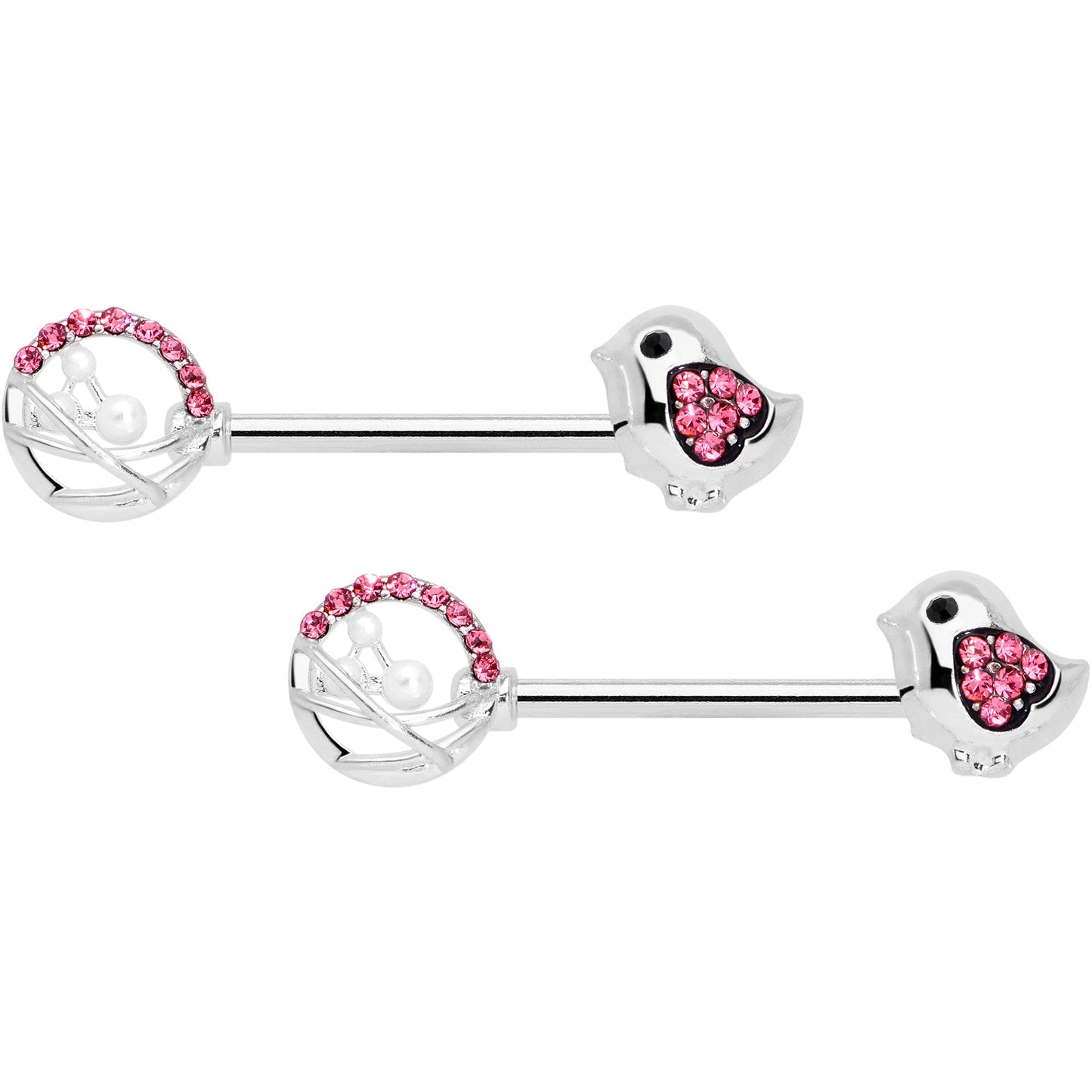 14G 9/16 Pink Gem Basket Chick Barbell Nipple Ring Set