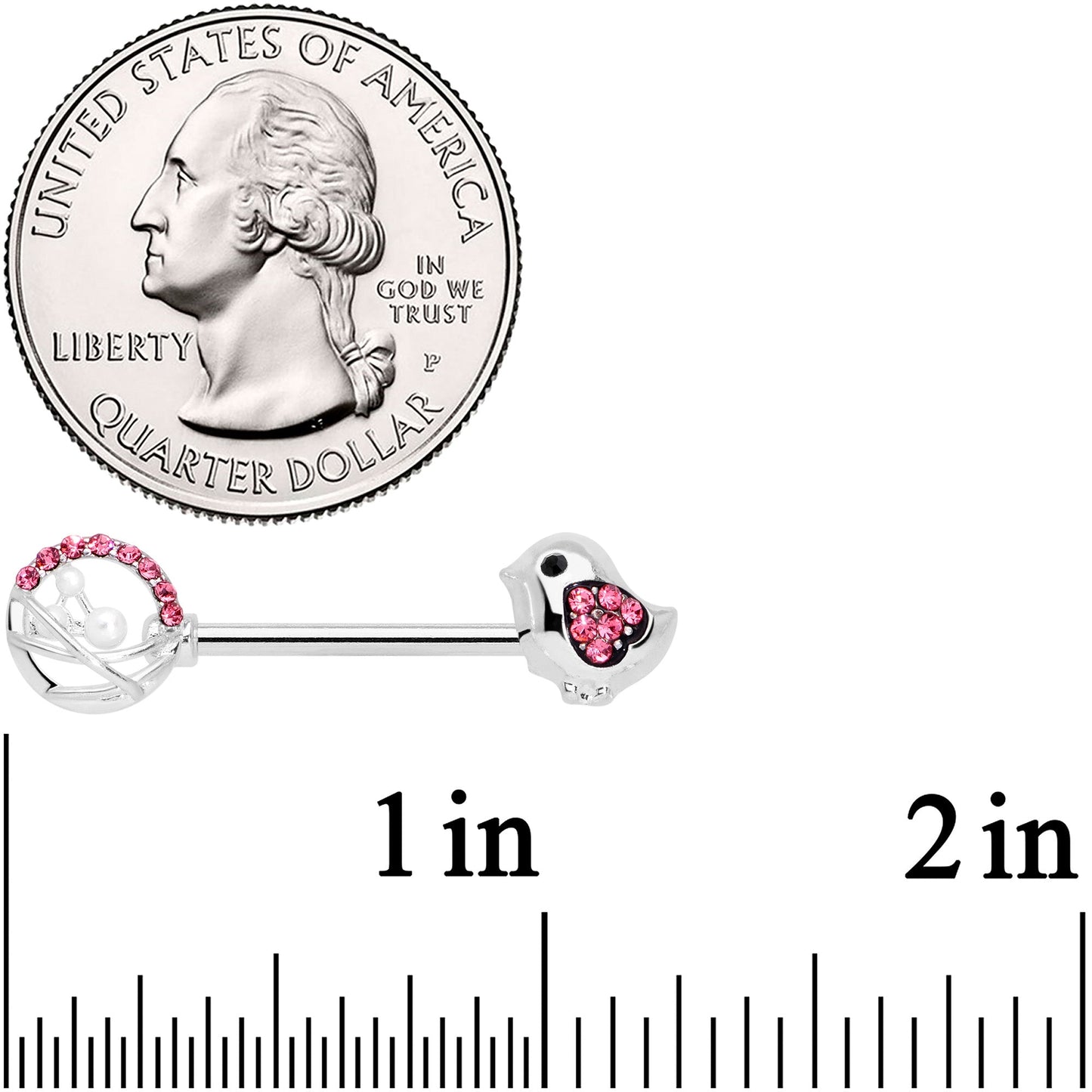 14G 9/16 Pink Gem Basket Chick Barbell Nipple Ring Set