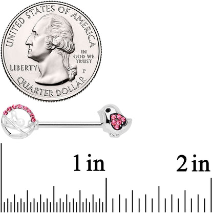 14G 9/16 Pink Gem Basket Chick Barbell Nipple Ring Set
