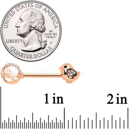 14G 9/16 Clear Gem Rose Gold Tone Basket Chick Nipple Ring Set