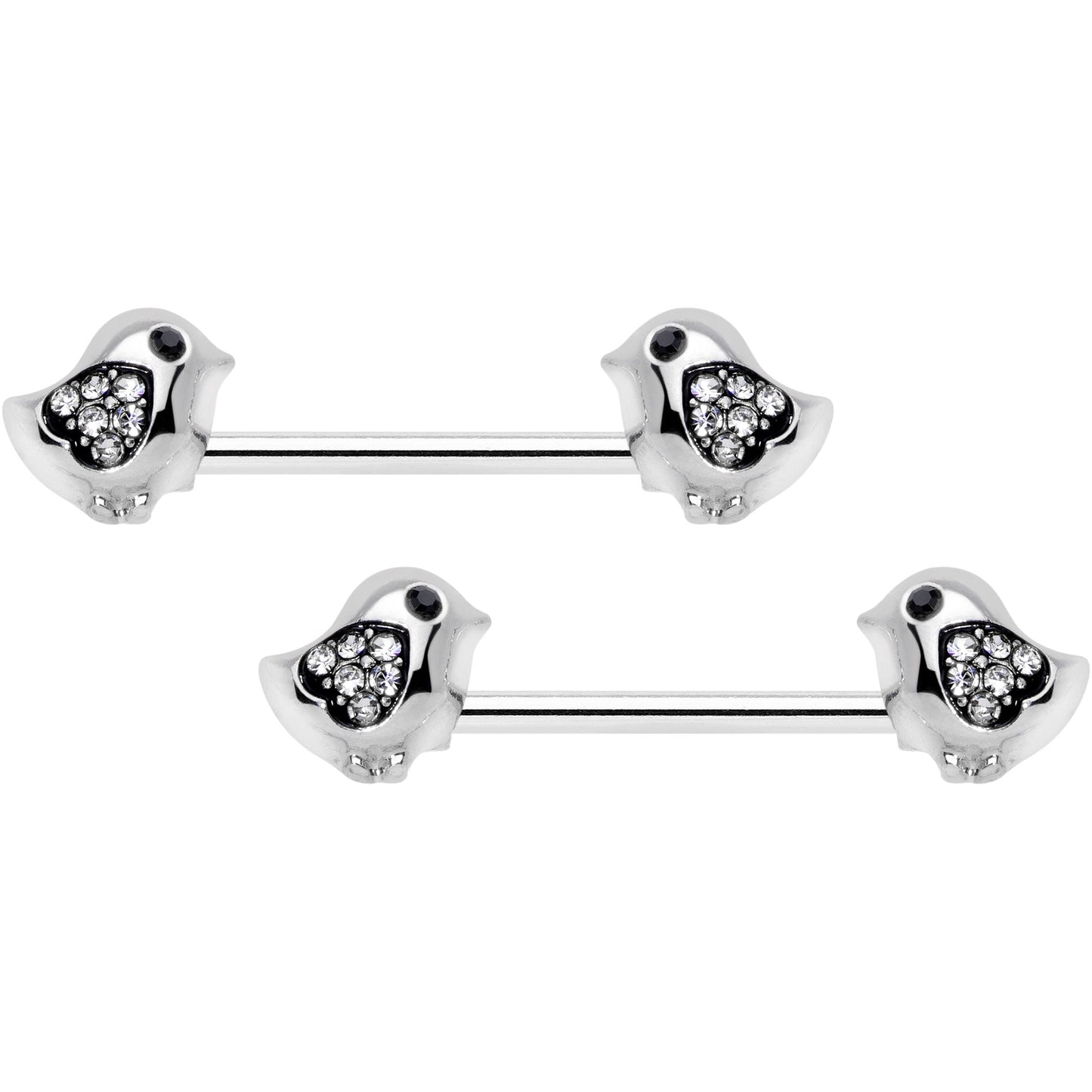 14G 9/16 Clear Gem Easter Chick Nipple Ring Set