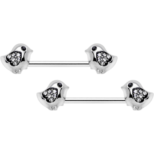 14G 9/16 Clear Gem Easter Chick Nipple Ring Set
