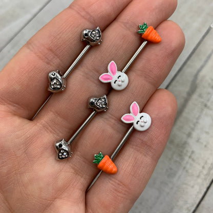 14G 9/16 Carrot Easter Bunny Barbell Nipple Ring Set