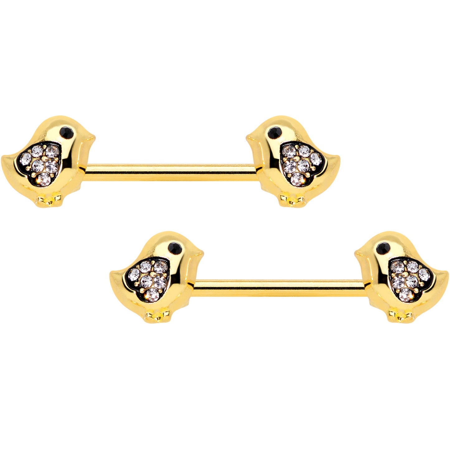 14G 9/16 Clear Gem Gold Tone Easter Chick Nipple Ring Set