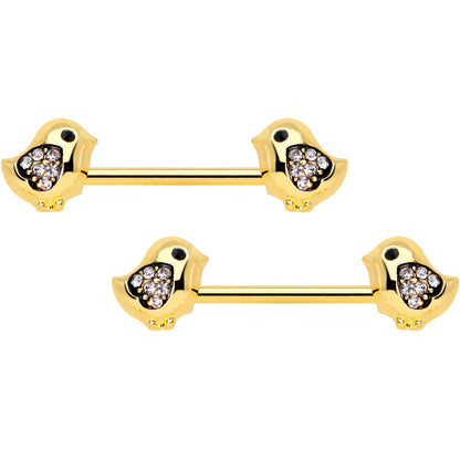14G 9/16 Clear Gem Gold Tone Easter Chick Nipple Ring Set