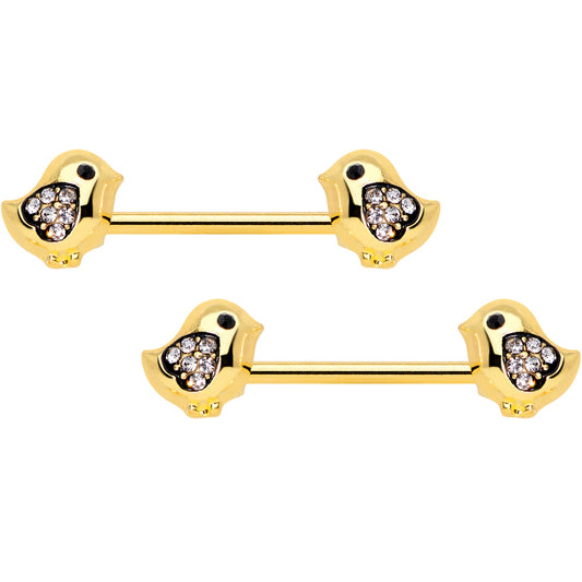 14G 9/16 Clear Gem Gold Tone Easter Chick Nipple Ring Set