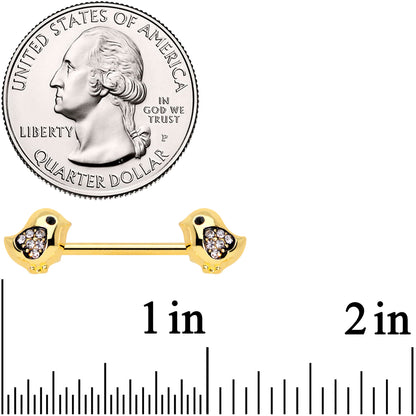 14G 9/16 Clear Gem Gold Tone Easter Chick Nipple Ring Set