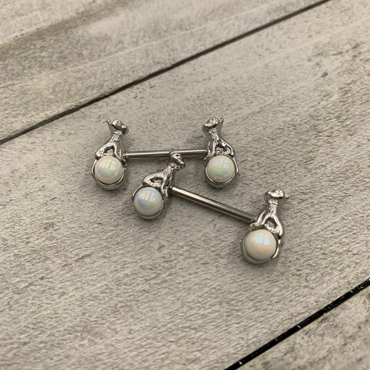 14G 9/16 Aurora Orb Baby Bear Barbell Nipple Ring Set