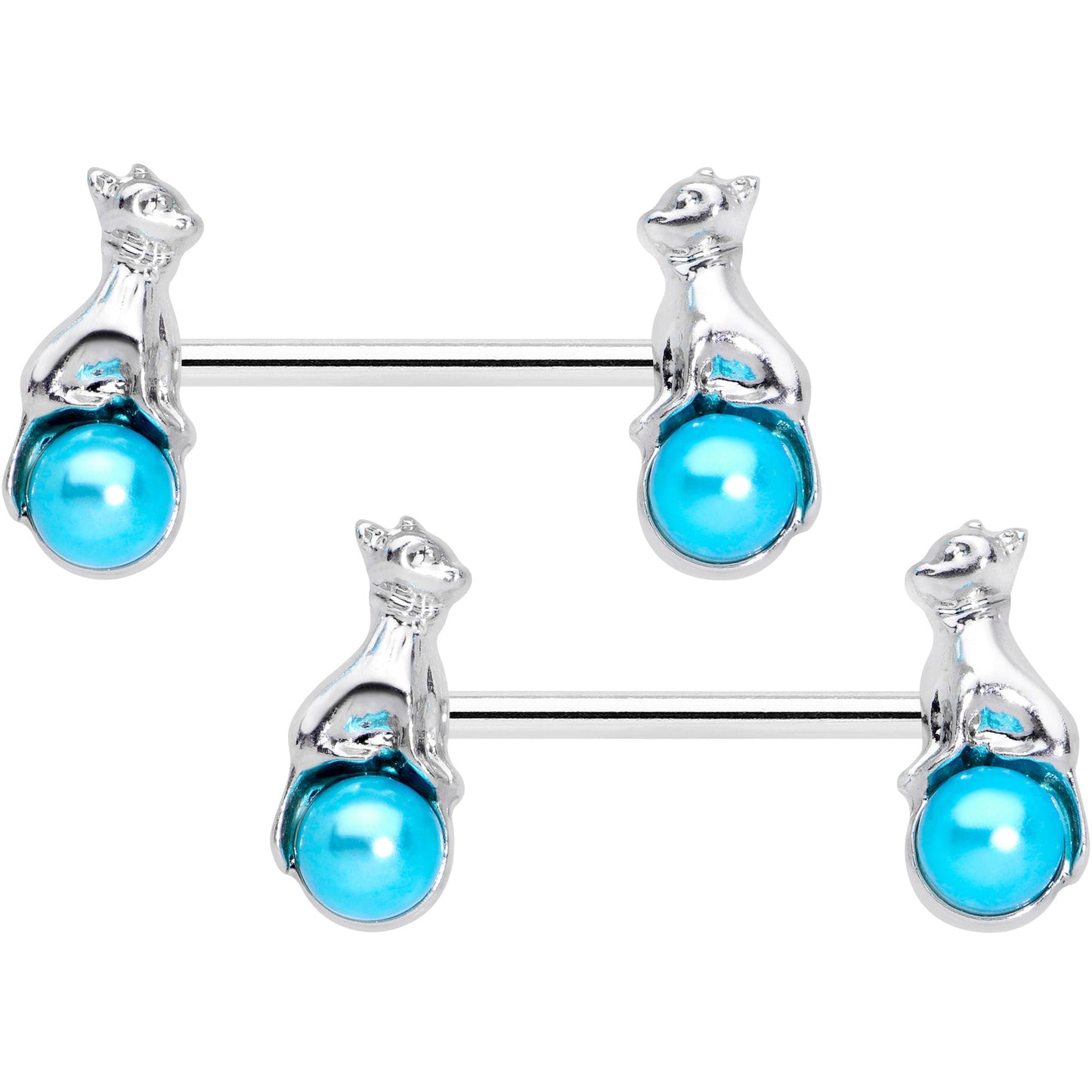 14G 9/16 Aqua Orb Baby Bear Barbell Nipple Ring Set