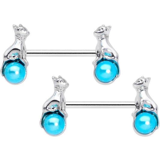 14G 9/16 Aqua Orb Baby Bear Barbell Nipple Ring Set