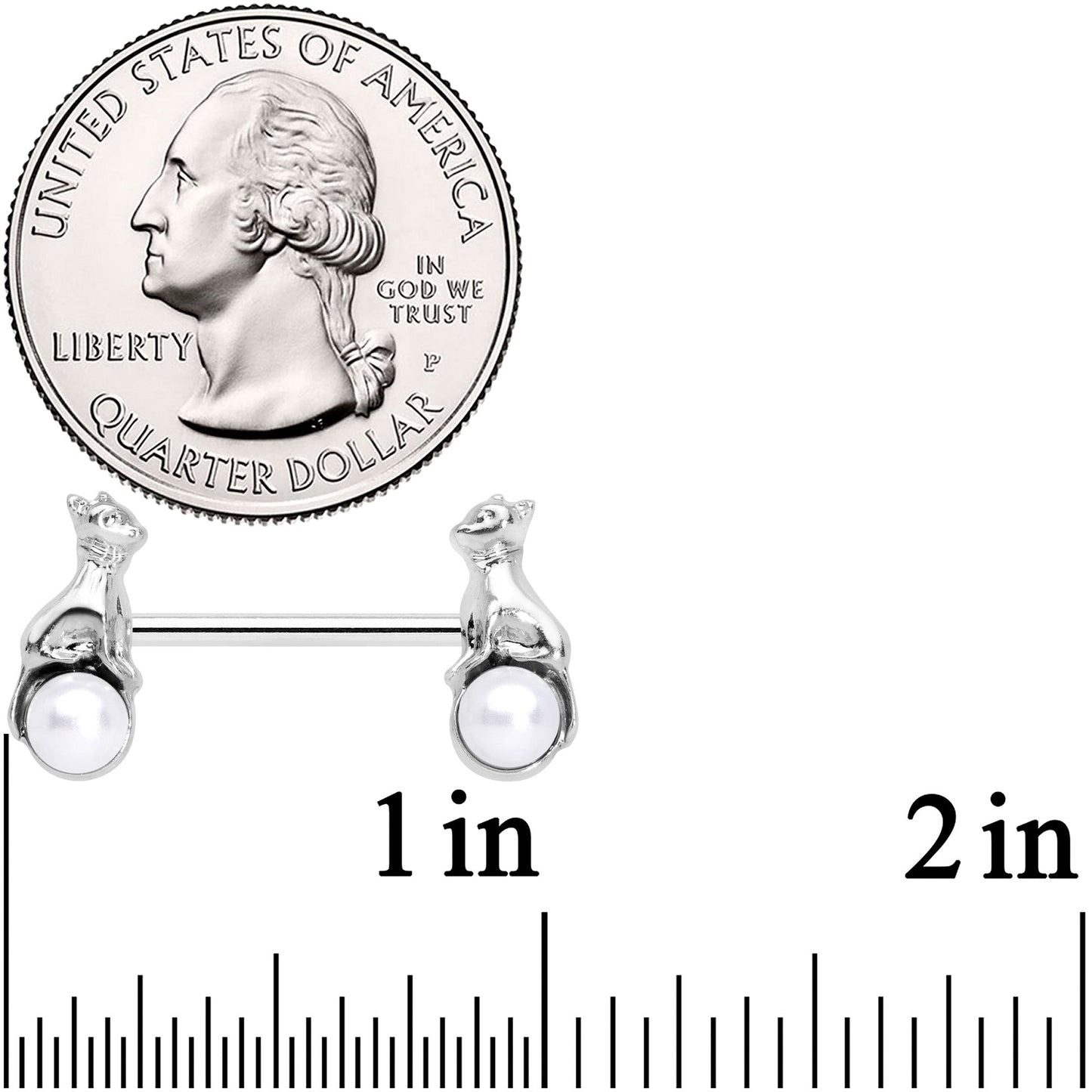 14G 9/16 White Orb Baby Bear Barbell Nipple Ring Set